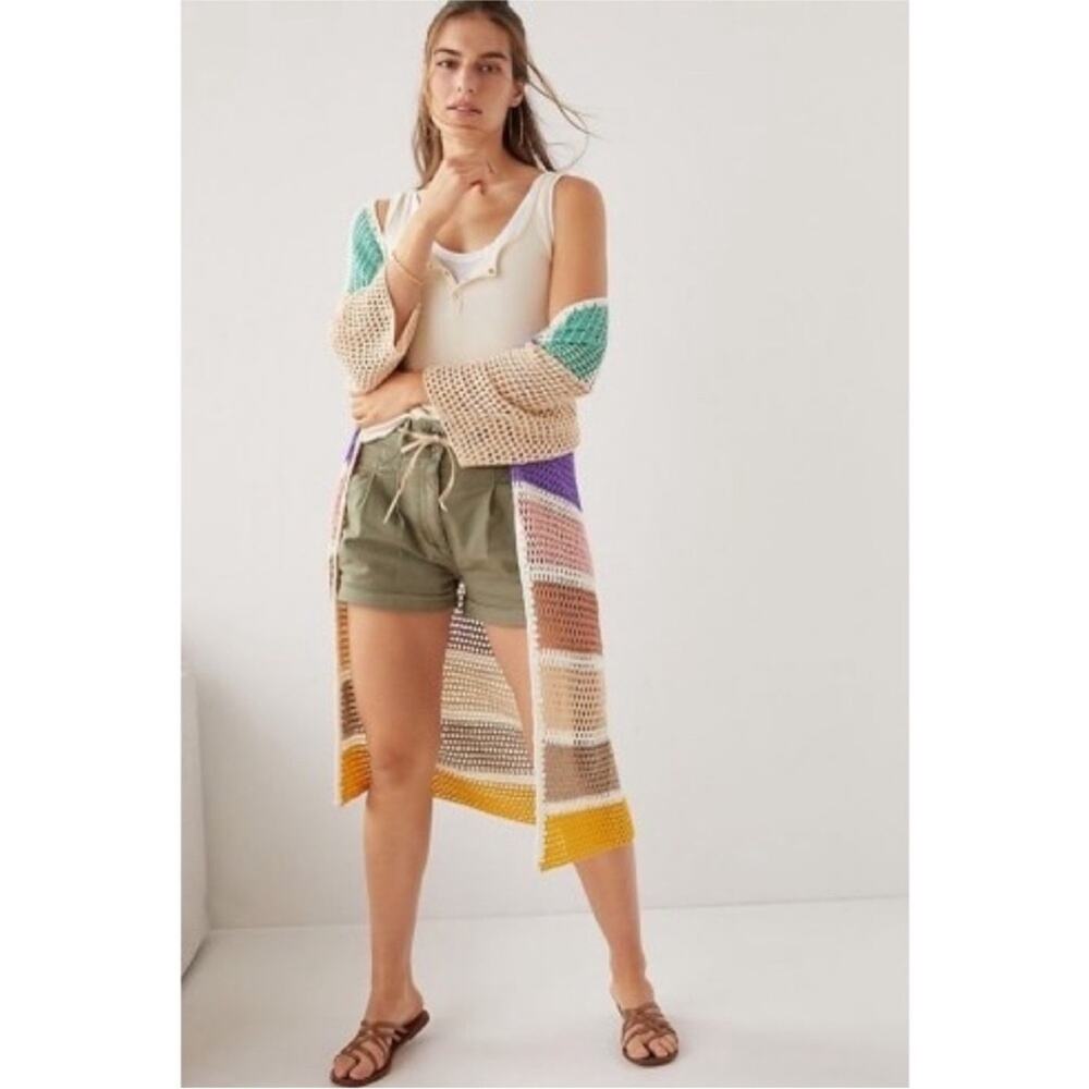 NEW Anthropologie‎ Eliza Crochet Knit Colorblock Duster Shawl Cardigan